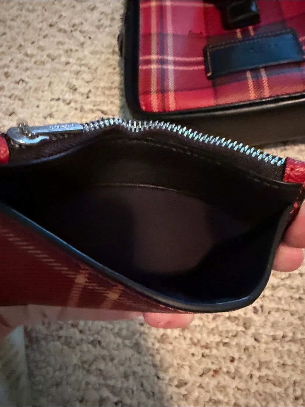 Coach Red Plaid Crossbody Messenger W/Black Trim CC029 W/Mini Card/Coin Wallet